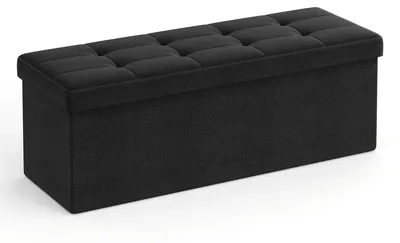 Image de Banc de Rangement Rembourré en Tissu Effet Lin Noir