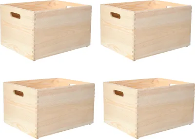 Image de Creative Deco Lot de 4 Caisses en Bois avec Poignées - 40 x 30 x 24 cm