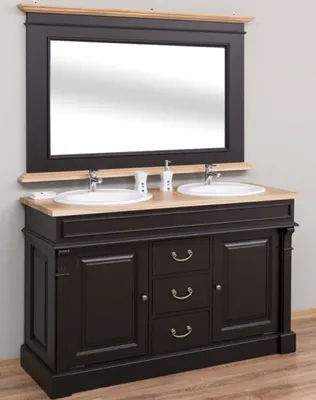 Produktbild von Casa Padrino Landhausstil Badezimmer Set Schwarz / Naturfarben - 1 Doppelwaschtisch & 1 Wandspiegel - Massivholz Badezimmermöbel im Landhausstil