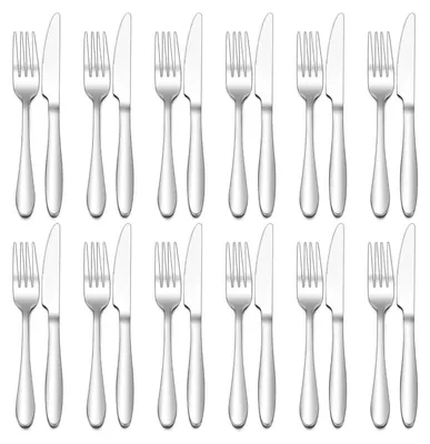 Produktbild von Gabel und Messer Set, 24 Stück Edelstahl Steakbesteck Set für 12 Personen, Hochglanzpoliert Besteck Set für Haus/Restaurant, 12 Tafelmesser (23cm) + 12 Tafelgabeln (20cm) - Spülmaschinenfest