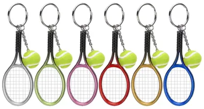 Immagine prodotto di Set di 6 mini portachiavi con decorazione a forma di racchetta da tennis da appendere alla borsa
