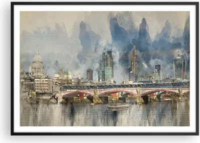 Produktbild von Gerahmtes Poster - Schwarzer Rahmen - London Aquarell Panorama - 100x70 cm - Wand Bild - Wanddeko - Wandbilder - Kunstposter - Wandposter - Bilderrahmen - Bilder - Kunstdruck - P2BAA100x70-4594