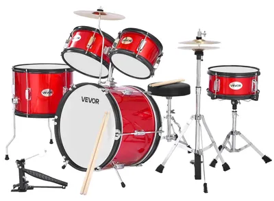 Obrázek produktu pro VEVOR bicí souprava, 5dílná, bicí souprava pro začátečníky, včetně basového bubnu, snare, tomtomů, stojanu na tom, crash činelu, hi-hat se stojanem, souprava hudebních nástrojů pro výuku, pro děti od 6 do 13 let (červená)
