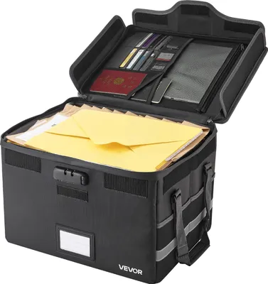Image de Boîte à documents ignifugée VEVOR Porte-documents, 1000 °C isolation thermique, étanche Boîte de rangement de documents avec serrure, porte-documents portable pour passeports Documents importants Dossiers Noir