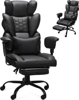 Zdjęcie produktu dla Fotel gamingowy Jayseuw z podnóżkiem – ergonomiczny fotel biurowy z regulowanym podparciem lędźwiowym, nośność 150 kg, odchylenie oparcia 135°, fotel komputerowy do biura i gier