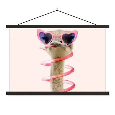 Produktbild von MuchoWow® Textilposter Strauß - Sonnenbrille - Rosa - Tiere 120x80 cm mit schwarzem Rahmen - Wanddeko