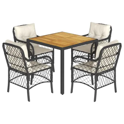 Produktbild von 5-tlg. Garten-Essgruppe mit Kissen Schwarz Poly Rattan