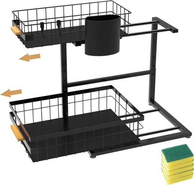 Immagine prodotto di Organizzatore per lavello a due ripiani, estraibile, in metallo, per la cucina
