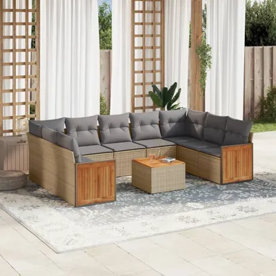 Produktbild von Design 10-tlg. Garten-Sofagarnitur mit Kissen Beige Poly Rattan, Gartenmöbel-Sets 2024 Neu