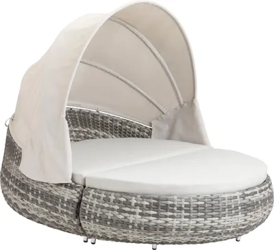Produktbild von Dehner Gartenmöbel Daybed Tulum, mit Faltdach und Polstern, 179 x 163 x 220 cm (B/H/T), Liegefläche 146 x 179 cm, Aluminium / Polyester / Kunststoffgeflecht, grau