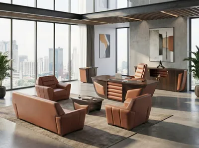 Image de Bureau, bois foncé, design moderne, qualité supérieure, bureau de direction, cuir