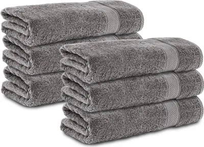 Produktbild von Komfortec 6er Handtücher 50x100 cm Set aus 100% Baumwolle, 470g/m², Frottee, Weich, Anthrazit Grau