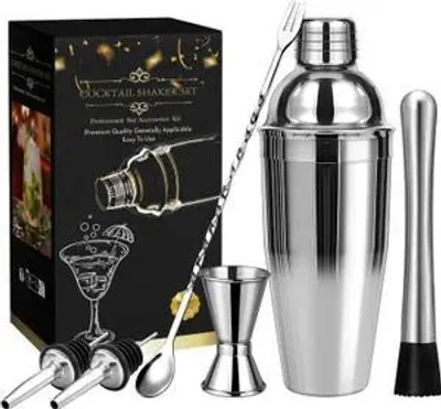 Produktbild von Cocktail Shaker Set, 750ml/550ml/350ml wählbar, Edelstahl Bar Set, Komplettset mit Messbecher, Barlöffel, für Zuhause & Bar