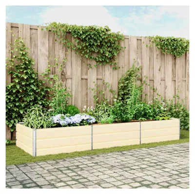 Produktbild von Blumenkästen, elfenbeinfarben, 195 x 100 x 45 cm, verzinkter Stahl, Hochbeet für Garten und Terrasse