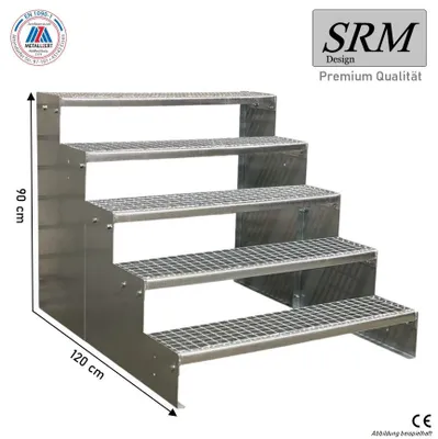 Produktbild von 5 Stufen Standtreppe Modell 2 verzinkt Tritthöhe 18 cm, Breite 60 cm, Höhe 90 cm ohne Geländer