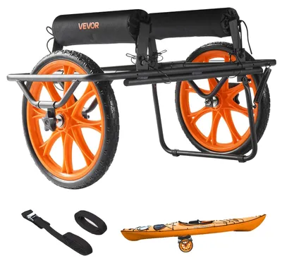 Image de Chariot pour kayaks VEVOR, 150 kg, chariot pour canoës avec pneus pleins de 38,1 cm & sangle de serrage, chariot pour bateaux pour transporter des kayaks, canoës, paddleboards, bateaux Jon, équipement de sport nautique, 770x495x425 mm