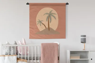 Produktbild von MuchoWow® Wandteppich Wandbehang Palme - Sonne - Pastell - Sommer 90x90 cm Tapisserie Dekoration Wandtuch - Wandaufhänger