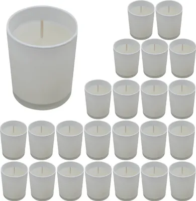 Produktbild von 25 x Kerzen im Glas (Ø5,5 x 6,6 cm) – Weiße Wachs-Kerzen für elegante Tischdekoration und stimmungsvolle Atmosphäre
