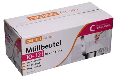 Image de Sacs poubelle DEISS de 10 à 12 litres, compatibles avec les poubelles Brabantia Touch Bin (taille C), boîte de 400 pièces