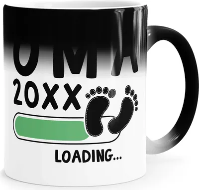 Produktbild von Kaffee-Tasse Oma loading Thermoeffekt Zaubertasse Geschenk für werdende Oma Ankündigung Schwangerschaft Geburt Baby MoonWorks® weiss-gruen Magic-Tasse