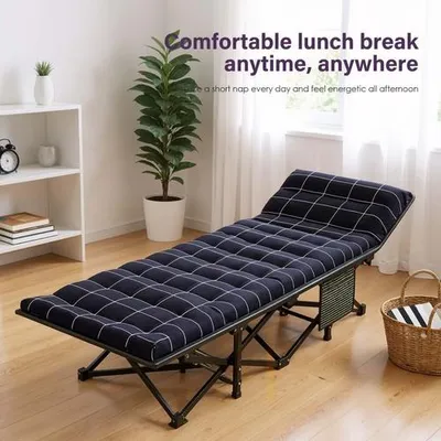 Image de Lit de camping pliable avec matelas et poches latérales, capacité de charge 200KG lit pliant lit d'invité, lit de camping portable, convient pour le jardin bureau camping