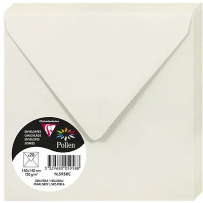 Zdjęcie produktu dla Koperty Clairefontaine Pollen w kolorze perłowo-szarym, 140 x 140 mm, 20 sztuk