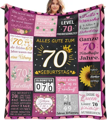 Produktbild von Decke zum 70. Geburtstag Flanell weich 150x130 cm Geburtstagsgeschenk Rosa
