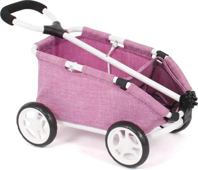 A pink pet stroller on a white background.