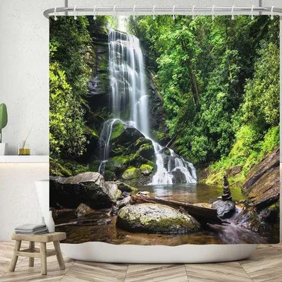 Produktbild von Famanu Duschvorhang schimmelbeständig 180x200 cm - kiezelgrün, schnell trocknend und waschbar