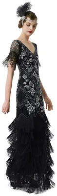 Immagine prodotto di BABEYOND Abito da sera anni '20 per donna, lungo, con frange e paillettes, abito formale lungo