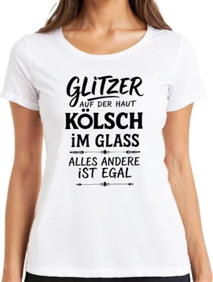 Produktbild von Kölsch Glitzer auf der Haut im Glas Lustig Köln Geschenk Damen T-Shirt, Weiß, 3XL