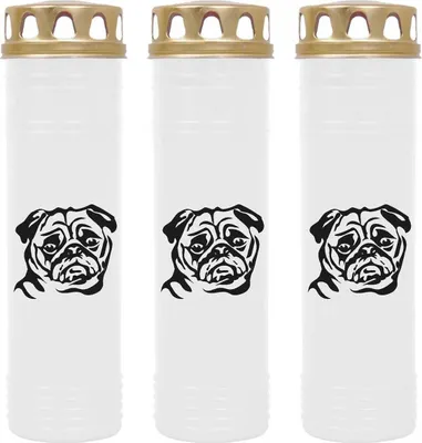 Produktbild von Grabkerze Weiß 3er Pack, Brenndauer: 170 Stunden ( je Kerze ), Motiv: Mops