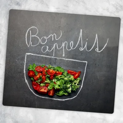Produktbild von Glas-Herdabdeckplatten Glaskeramikkochfeld-Abdeckung Spritzschutz Glas 60 cm x 52 cm - Bon Appetit Inschrift Gemüse