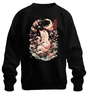 Immagine prodotto di Felpa con cappuccio, motivo "Kitsune Fuchs Japan Sakura Kirschblüten Feuer Yokai", colore nero, taglia 3XL