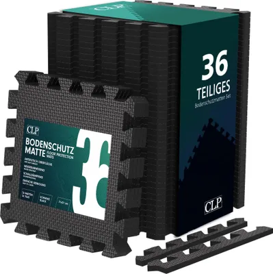 Produktbild von CLP Bodenschutzmatten 30x30 cm Set rutschfest indoor und outdoor mit Randstücken,schwarz 36er-Set