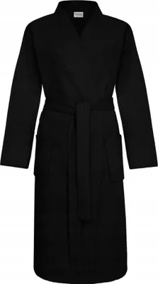Zdjęcie produktu dla Szlafrok Damski Mężczyźni Uni Bawełna Kimono Wafel Gofer Czarny Xs
