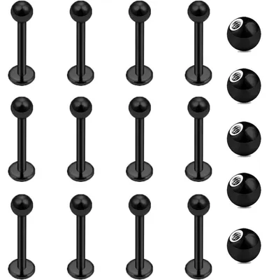Produktbild von Lippenpiercing Stecker 12er Set 1,2mm Chirurgenstahl Labret Helix Tragus Stud 10mm Schwarz