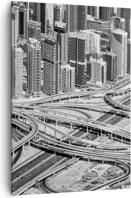 Produktbild von Bild auf Leinwand - Leinwandbild - Einteilig - Stadt Wolkenkratzer Autobahn - 70x100cm - Wand Bild - Wanddeko - Wandbilder - Leinwanddruck - Wanddekoration - Leinwand bilder - Wandbild - PA70x100-5065
