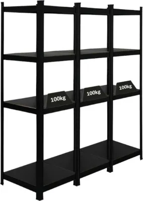 Produktbild von Mega Deal | 3x All Black Series Schwerlastregal Ragnar | HxBxT 150x45x45cm | Fachlast 100kg | Matt Schwarz