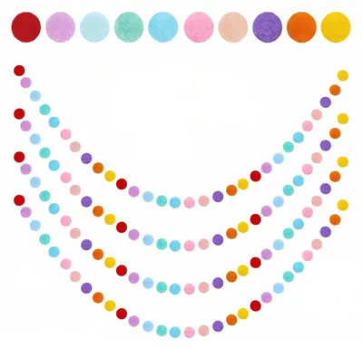 Produktbild von Pompom-Girlande aus Filzkugeln - 4 Stück à 8,08 Meter Länge - Regenbogen-Banner mit 30 Kugeln in 10 Farben - Dekoration für Hausbett und Innenbereich