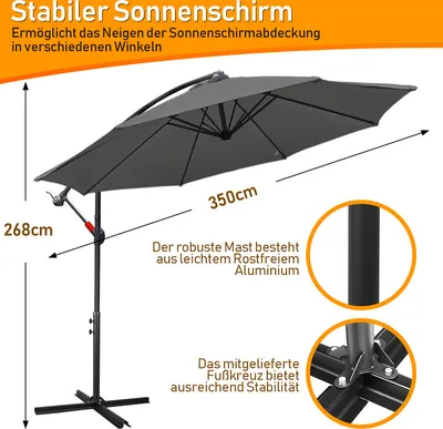 Obrázek produktu pro SWANEW 3,5m slunečník UV40+ Camping Pendulum Umbrella Pavilion Garden Umbrella -Grey