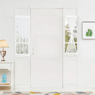 Produktbild von 1 Stück Französische Türvorhänge Spitze Blumenmuster Transparent Voile Stangentasche für Glastür Schiebetüren, B75xH102cm