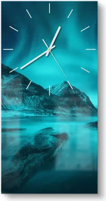Produktbild von DEQORI Glasuhr 30x60 cm Modern 'Polarlichter in Norwegen' Wanduhr Glas Uhr Design leise