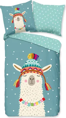Produktbild von Duvet cover Good Morning 135x200 + 1* 80x80 cm - Lama with knitted hat
