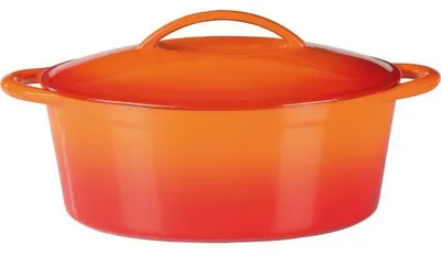 Immagine prodotto di Cocotte in ghisa, 33 x 25 cm, ovale, arancione, adatta all'induzione, resistente al forno fino a 240 °C