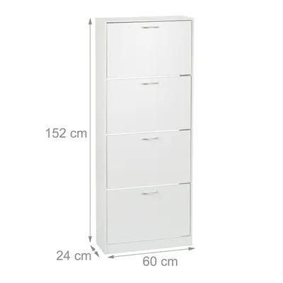 Produktbild von Relaxdays Schuhschrank, HxBxT: 152 x 60 x 24 cm, für 24 Paar, 4 Klappen, schmaler Schuhkipper, Flur Schuhkommode, weiß