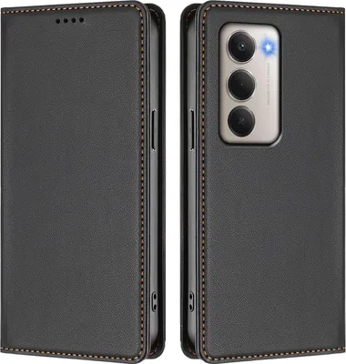 Image de Etui en cuir pour Xiaomi Redmi 15 5G/4G, étui magnétique en cuirPolyuréthaneavec support Noir