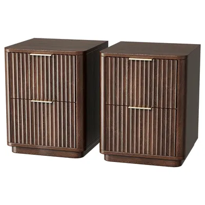 Image de Table de chevet ALIGHTUP avec 2 tiroirs rainurés, lot de 2, dimensions 45,6 x 35 x 61 cm, couleur bois de noyer
