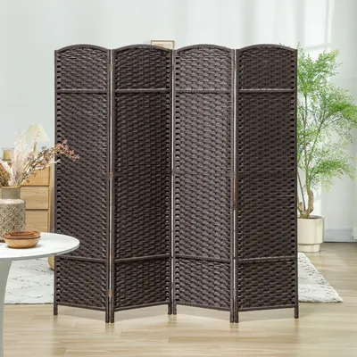 Produktbild von Paravent Raumteiler 4-teilig 160x170 cm Braun – Faltbarer Sichtschutz mit Metallscharnieren