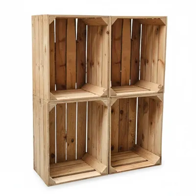 Four wooden crates stacked in a 2x2 configuration.
